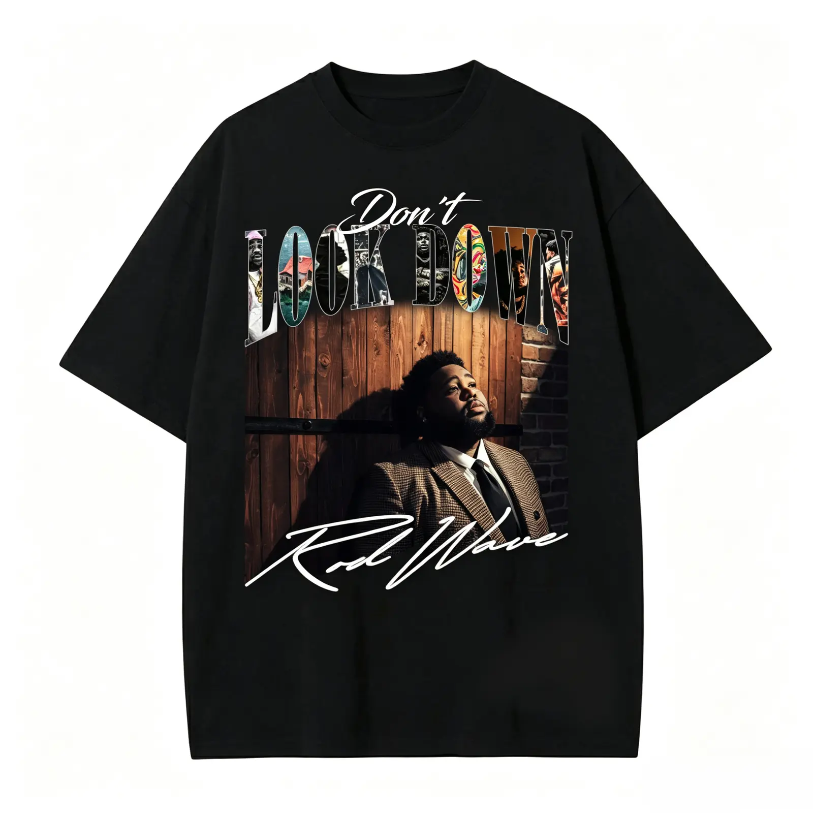 Rod Wave Don't Look Down Album Cover Graphic Tee, Rapper Concert Merch Vintage Hip Hop Streetwear Unisex T-Shirt, Acid Wash Option