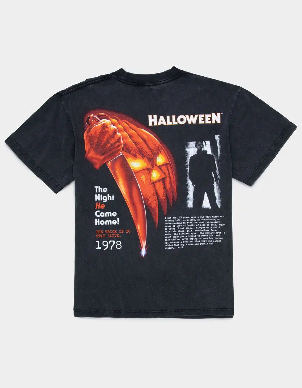 Halloween 1978 The Night He Came Home Michael Myers Horror Movie Tee, Stay Alive Vintage Washed Boxy T-Shirt, Front and Back Print