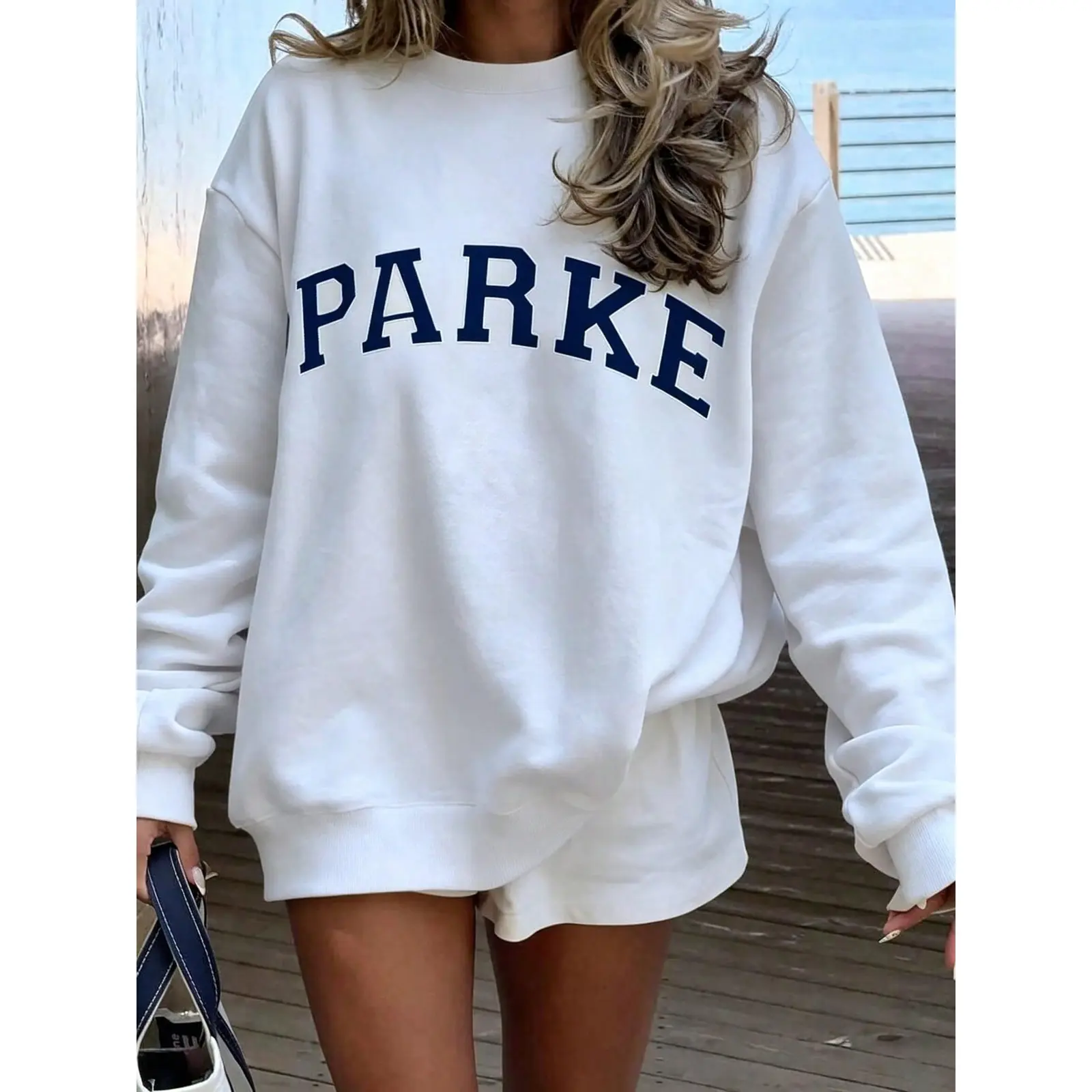Vintage Coastal Parke Graphic Sweatshirt, Big College Font Oversized Crew Neck Pullover, Fall Clothes Back To School Women's Crewneck Top