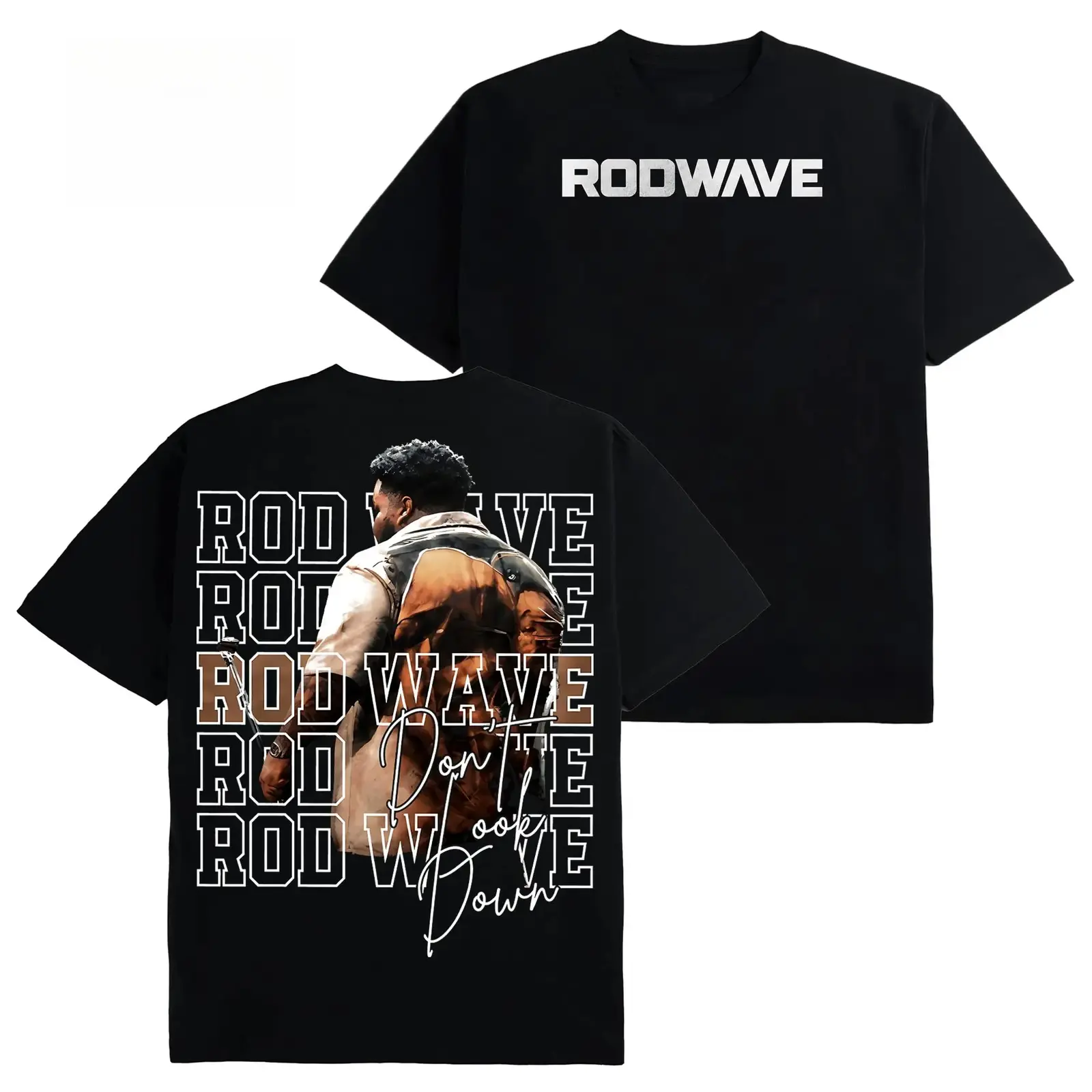 Rod Wave Don't Look Down Tour 2026 Graphic Tee and Hoodie, Double-Sided Rap Concert Merch, Oversized Hip Hop Streetwear Unisex Cotton Top