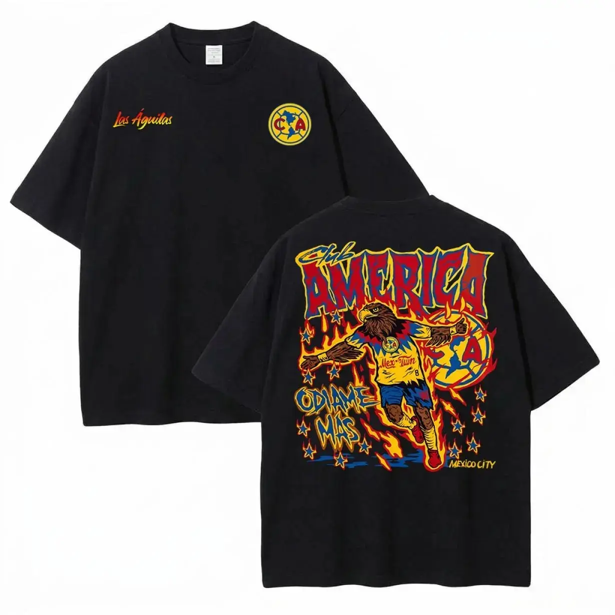 Club America Las Aguilas Odiame Mas Vintage Soccer Fan Graphic Tee, Mexico Club Supporter Retro Streetwear Front and Back Print T-Shirt