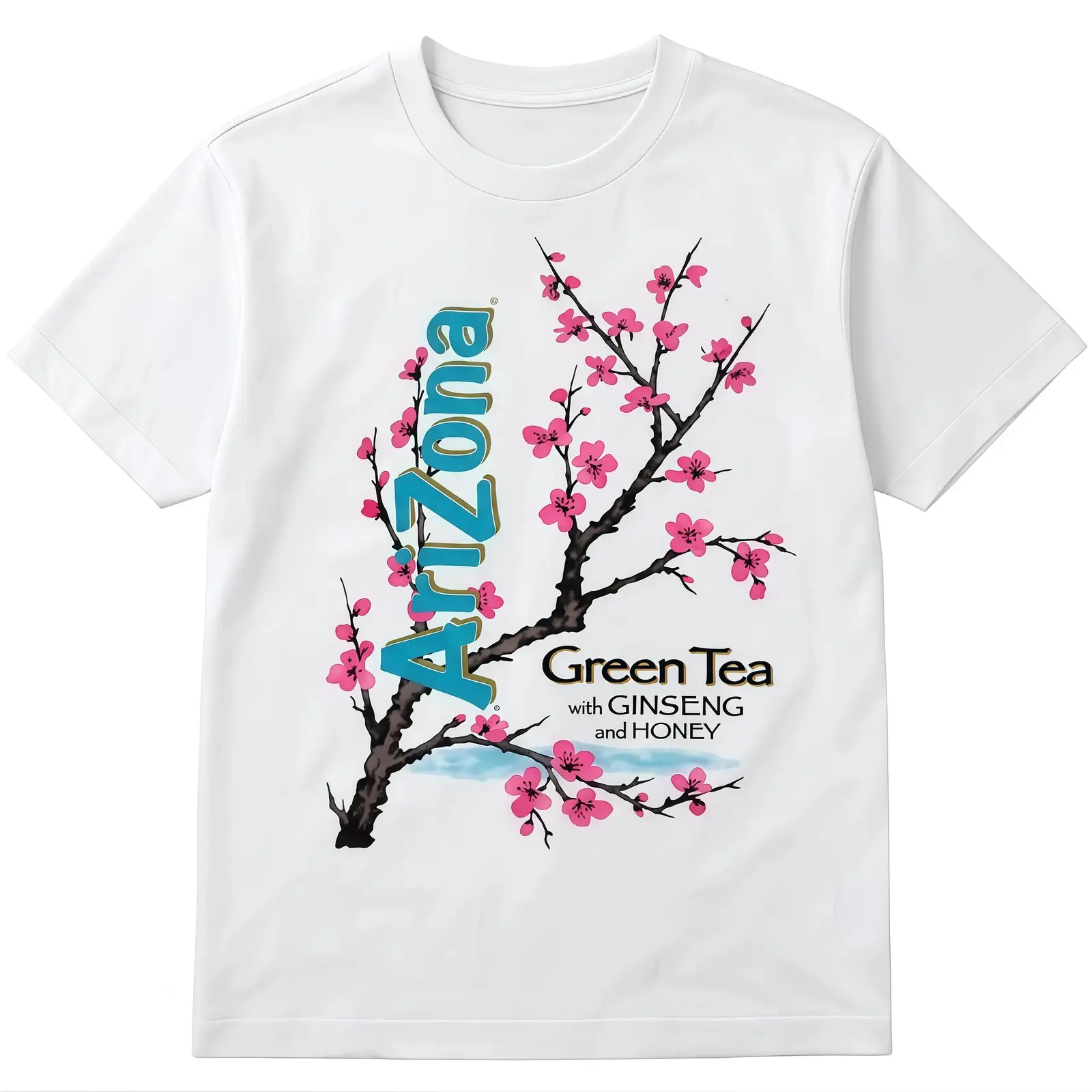 Vintage Arizona Green Tea Cherry Blossom Graphic Tee, Aesthetic Ginseng and Honey Retro Print Unisex Casual Crew Neck Streetwear T-Shirt