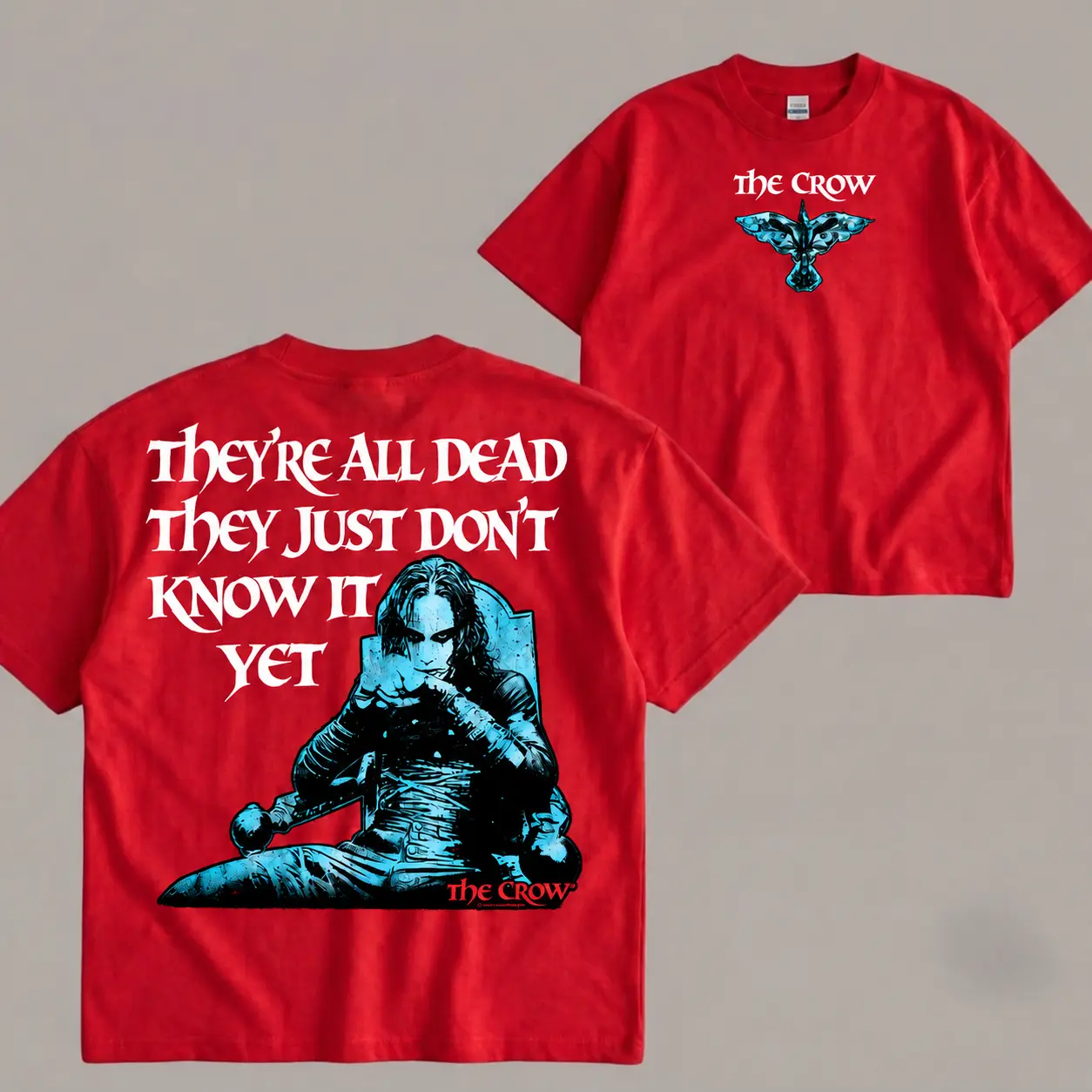 The Crow They're All Dead Eric Draven 90s Vintage Cult Classic Movie Graphic Tee, Gothic Dark Aesthetic Two-Sided Streetwear Crewneck Hoodie
