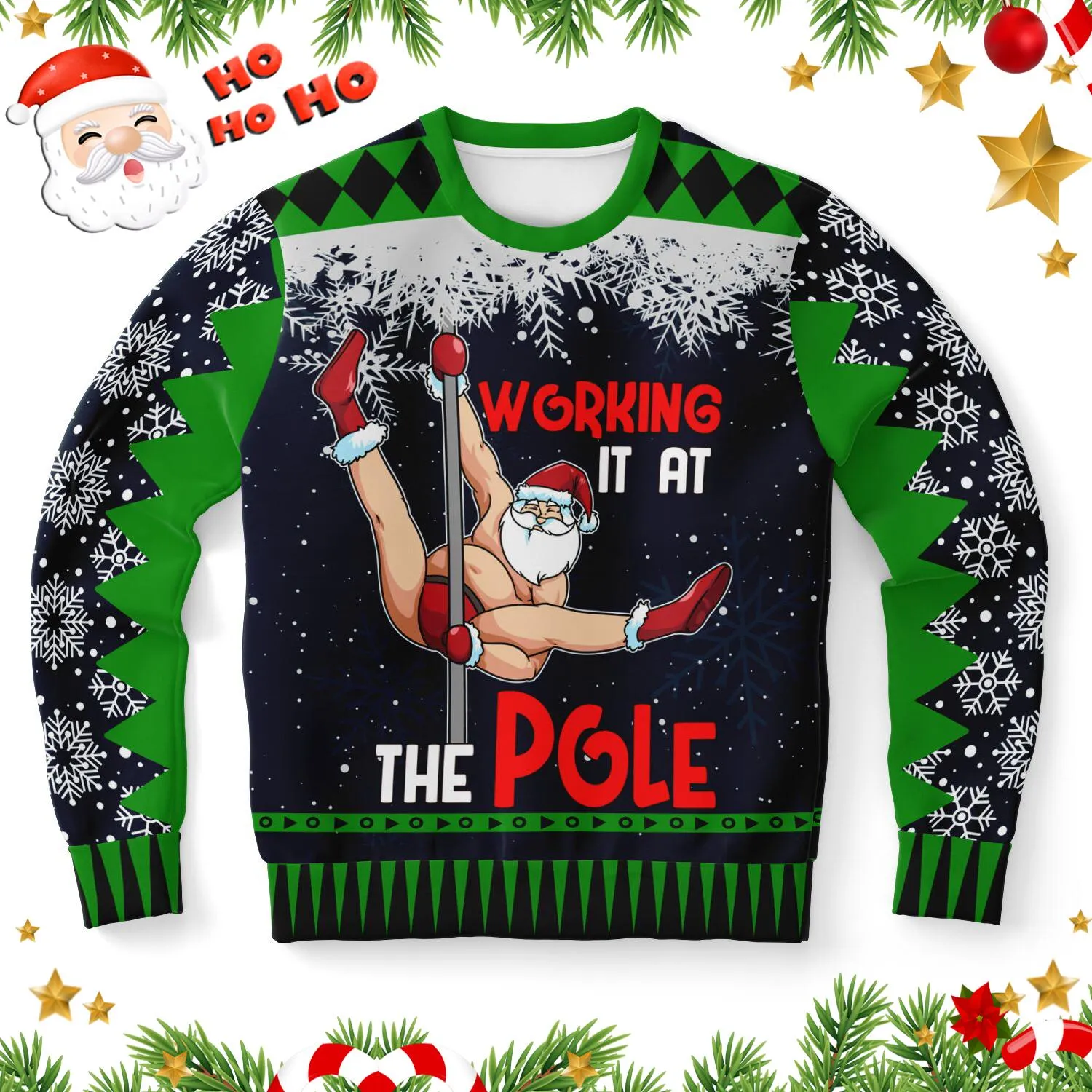 Funny Santa Pole Dancing Ugly Christmas Sweatshirt, Tacky Xmas Humor Sweater, Dirty Adult Humor Naughty Christmas Sweater