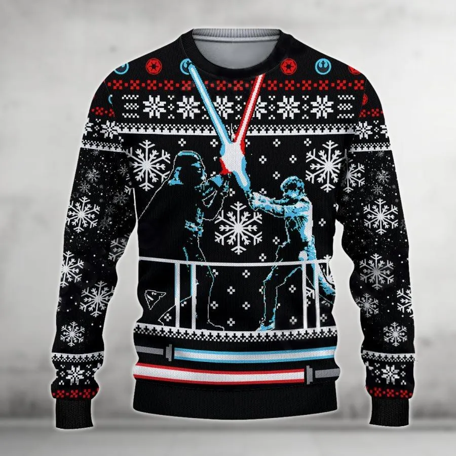 Darth Vader and Luke Skywalker Christmas Ugly Sweater, Star Wars Xmas Sweater, Disney Movie Holiday Sweater for Men and Women