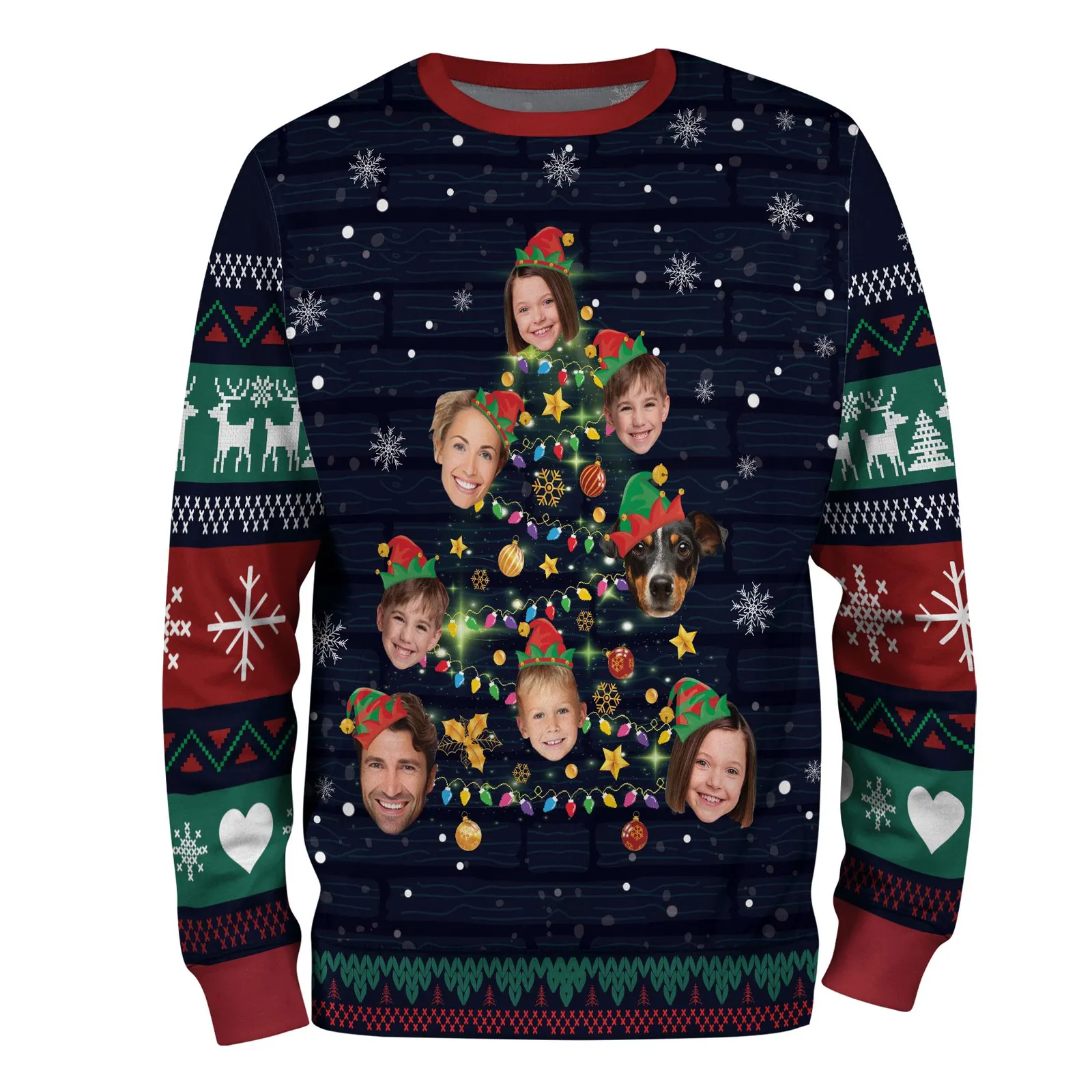 Custom Face Family Tree Ugly Christmas Sweater with Photo, Personalized Funny Christmas Sweatshirt for Men and Women, Family Xmas Jumper