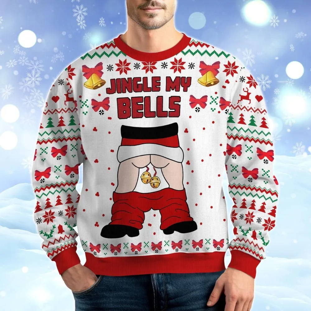 Jingle Balls Ugly Christmas Sweater, Santa Claus Holiday Sweater, Adult Humor Xmas Sweater, Funny Christmas Sweatshirt for Xmas Party