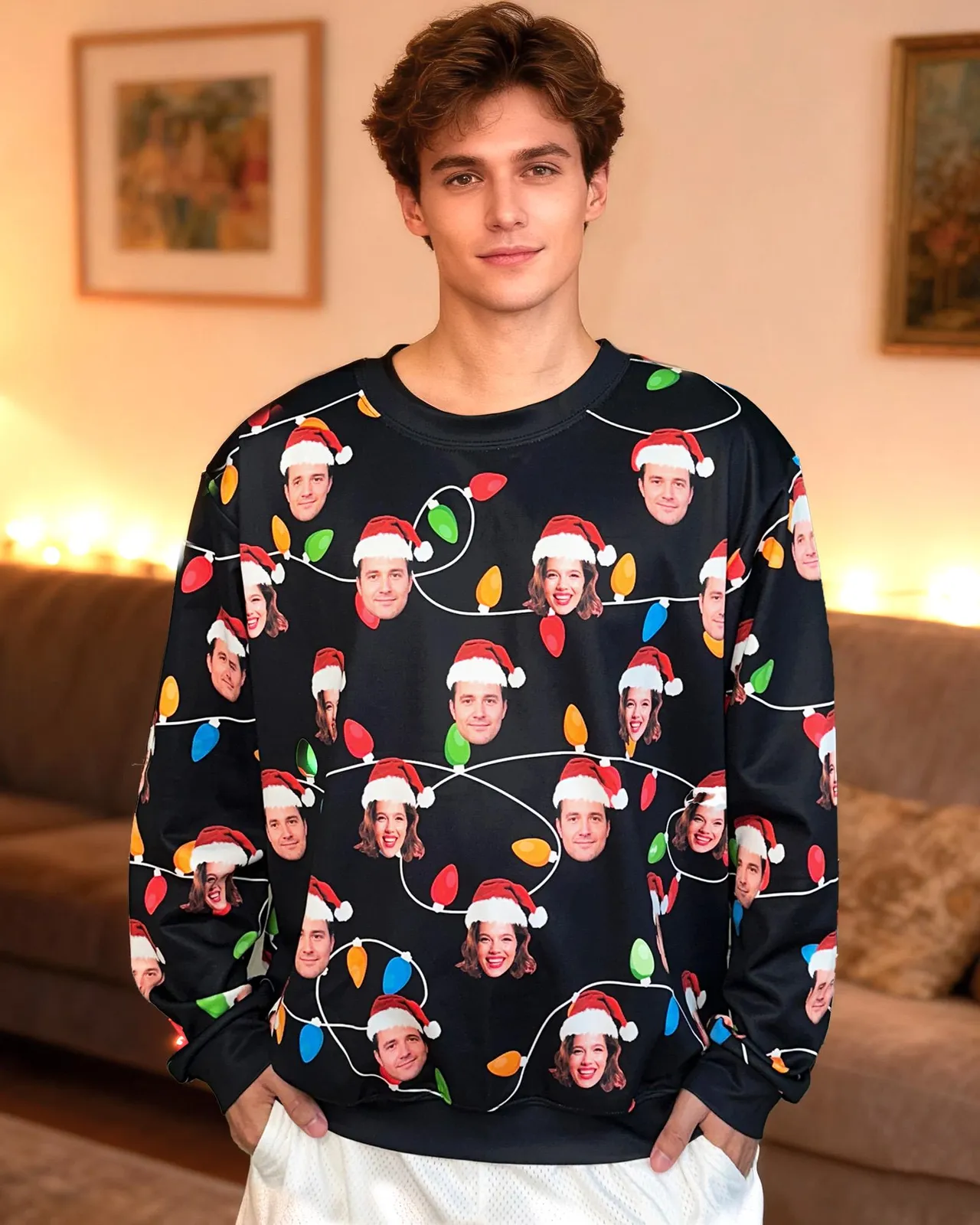 Custom Face Ugly Christmas Sweater, Personalized Photo Christmas Sweatshirt and Hoodie, Funny Xmas Gift, All Over Print Holiday Pattern