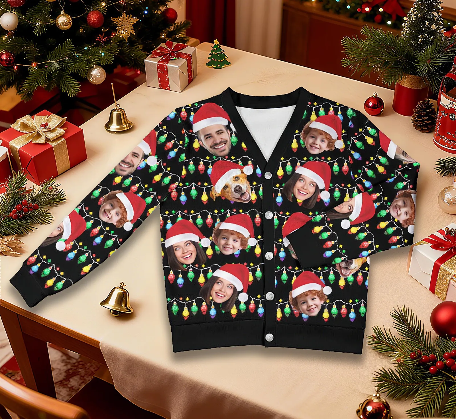 Custom Face Christmas Cardigan, Personalized Photo Ugly Christmas Sweater, Funny Family Christmas Cardigan with Pet Photos