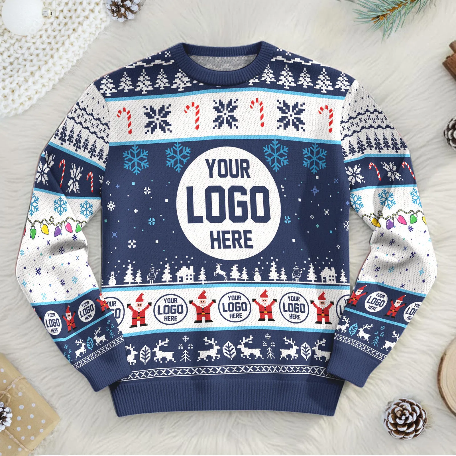 Custom Logo Ugly Christmas Sweater, Personalized Company Business Logo Xmas Sweatshirt, Funny Team Christmas Jumper for Men and Women