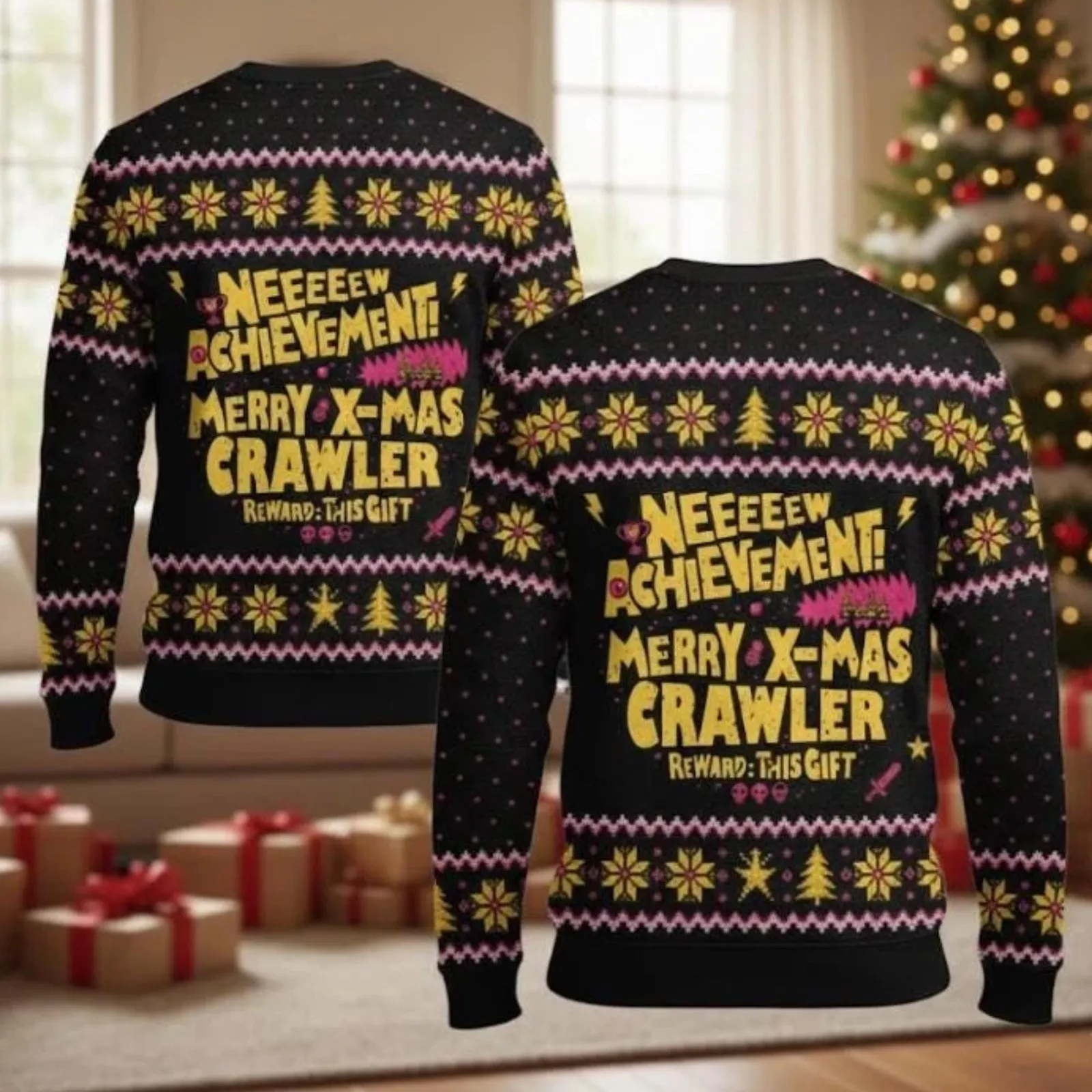 Dungeon Crawler Carl New Achievement Ugly Christmas Sweater, Merry Xmas Crawler Gamer Sweater with Mongo and Donut, Unisex Holiday Jumper