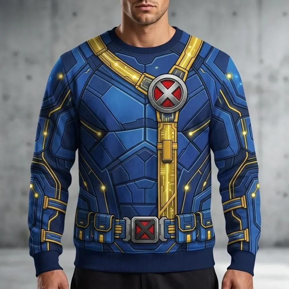 Cyclops Inspired Superhero Costume Sweatshirt, X-Men Avengers Doomsday Cosplay, Marvel Halloween Outfit, 3D Comic Cosplay All Over Print