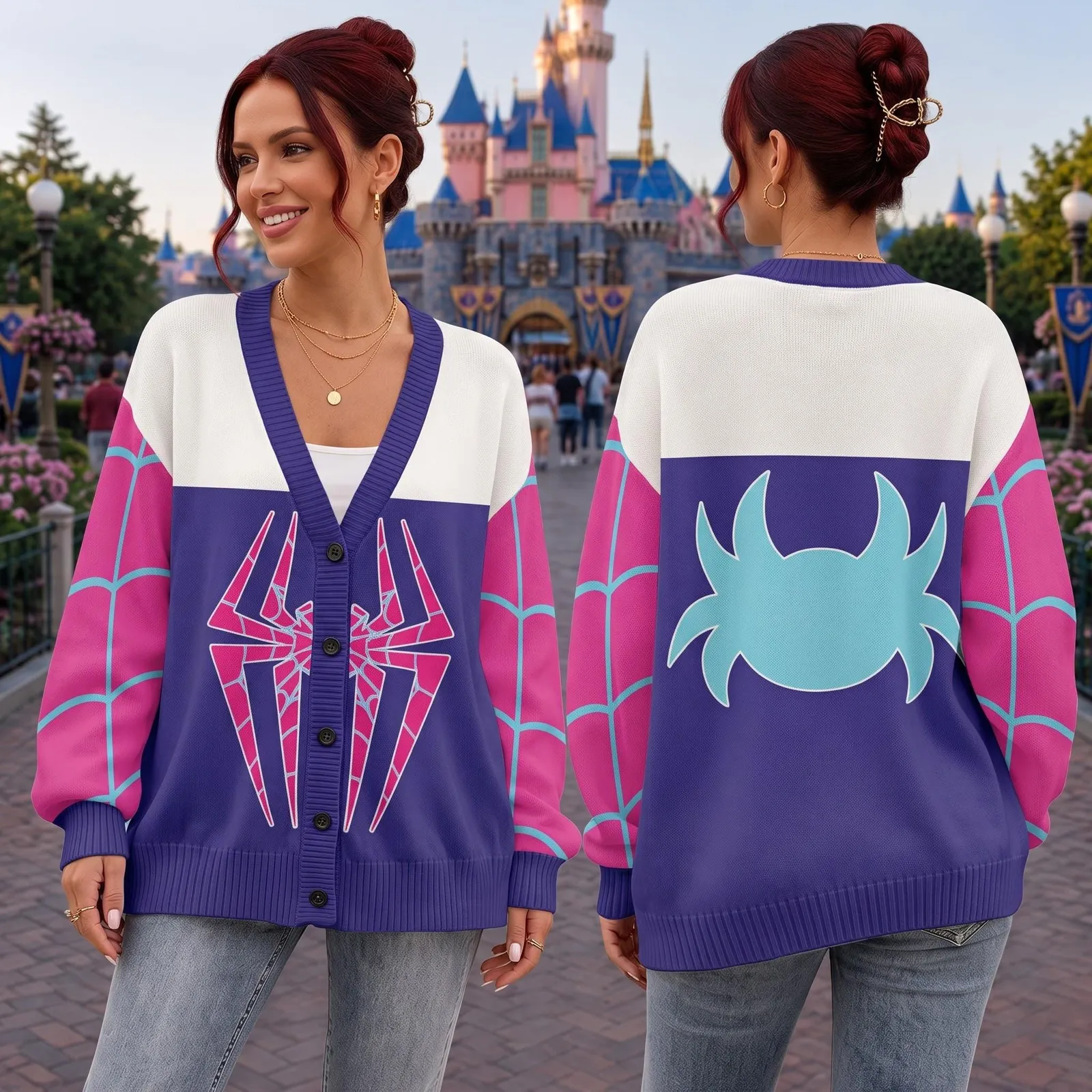 Gwen Stacy Ghost Spider Halloween Suit Costume Cardigan, Spidey and Amazing Friends Cosplay, Spider Man Miles Morales Cardigan