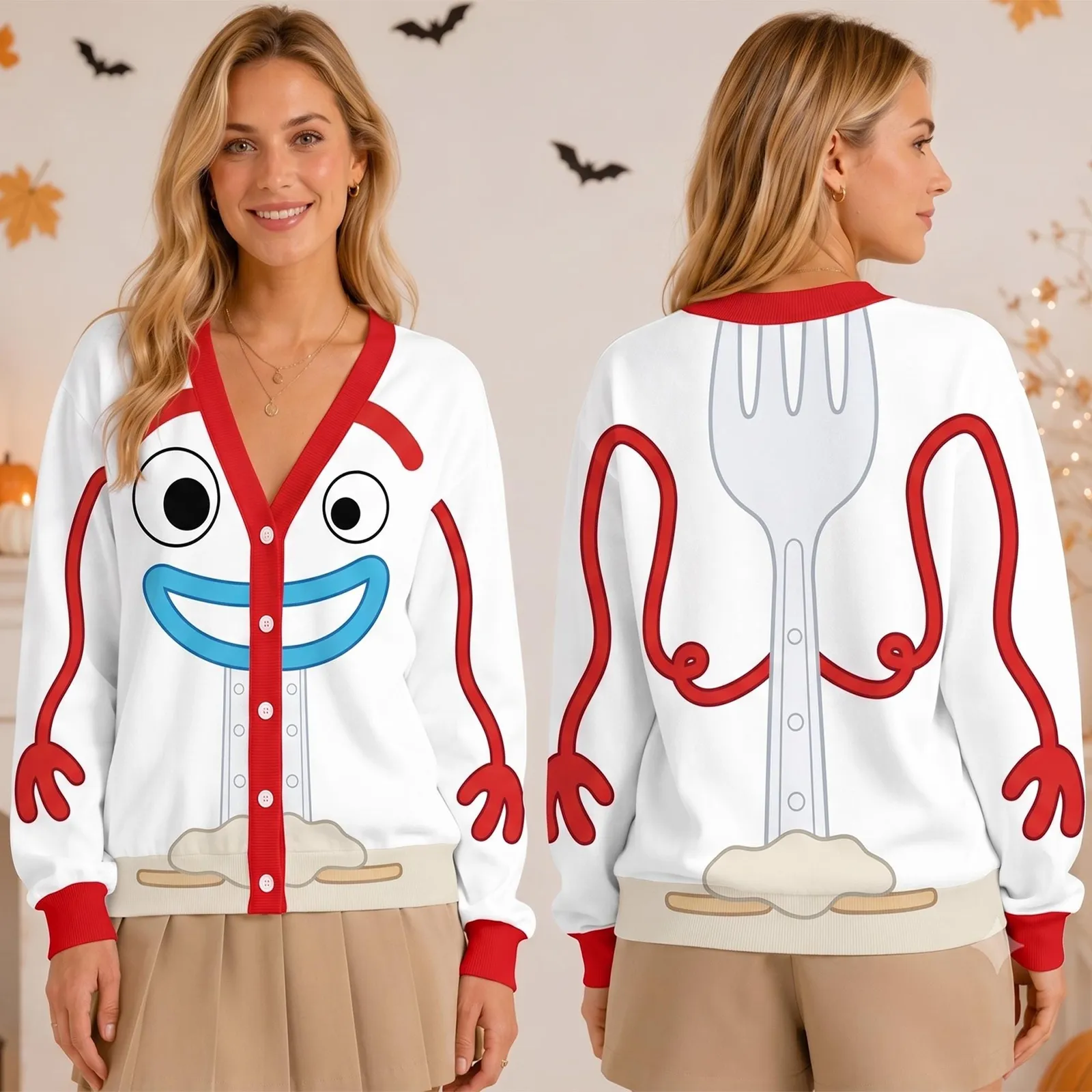 Toy Story Forky Cardigan, Pixar Toy Story 5 Forky Sweater for Women, Disney Characters Fall Outfit, 3D All Over Print Knit Cardigan