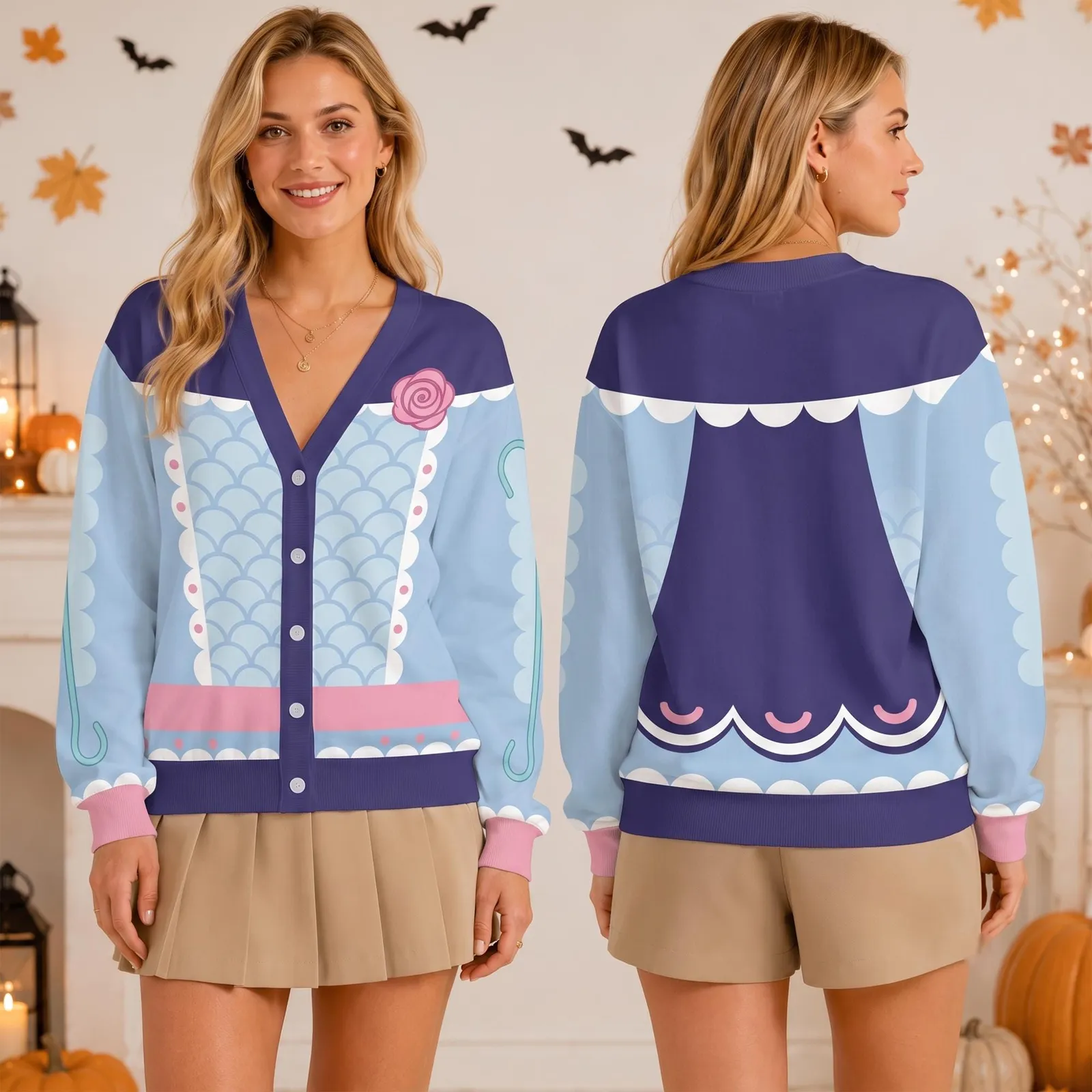 Toy Story Bo Peep Cardigan, Pixar Bo Peep and Woody Sweater for Women, Disney Retro Characters Fall Outfit, All Over Print Cardigan