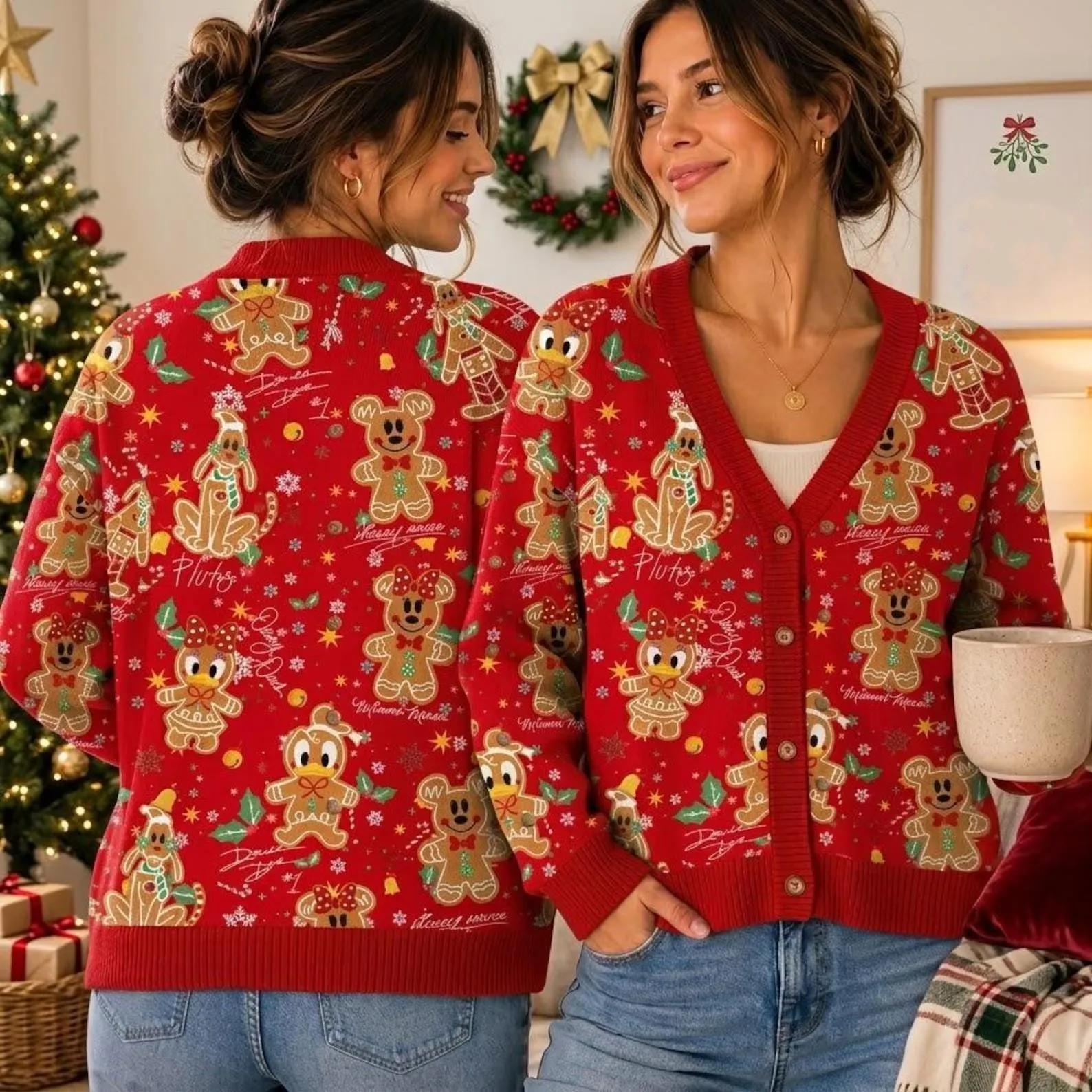 Mickey Minnie Christmas Cardigan, Gingerbread Pluto Christmas Sweater, Mickey Holiday Cardigan, Gingerbread Knit Cardigan for Xmas