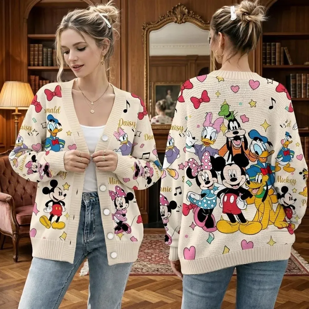 Disneyland Mickey and Friends Cardigan, Minnie Donald Goofy Pluto Graphic Sweater, Vintage Disneyland Cartoon Character Cardigan