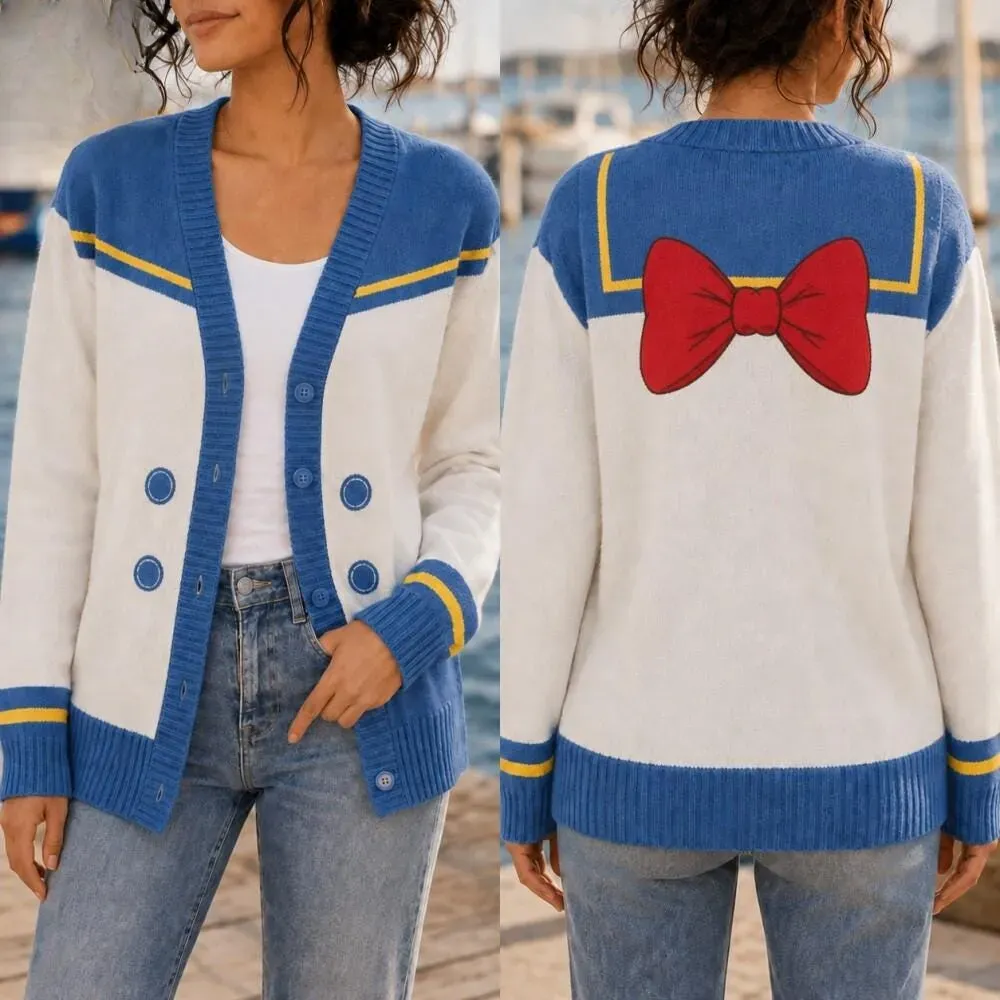 Donald Duck Cardigan, Donald Halloween Costume Sweater, Character Cosplay Cardigan, Spooky Season Outfit for Donald Duck Fans