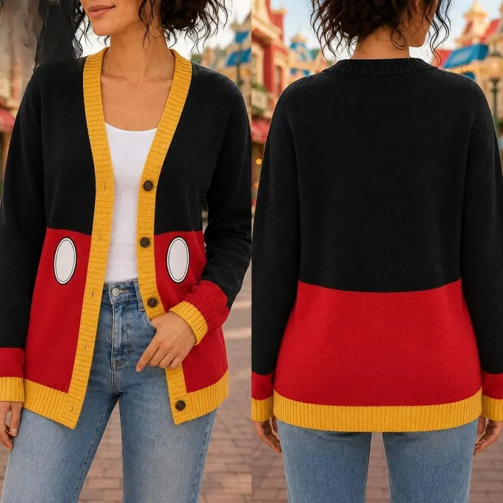 Mickey Mouse Cardigan, Mickey Mouse Costume Sweater, Cartoon Inspired Outfit, Theme Park Halloween Cosplay Top for Mouse Fans