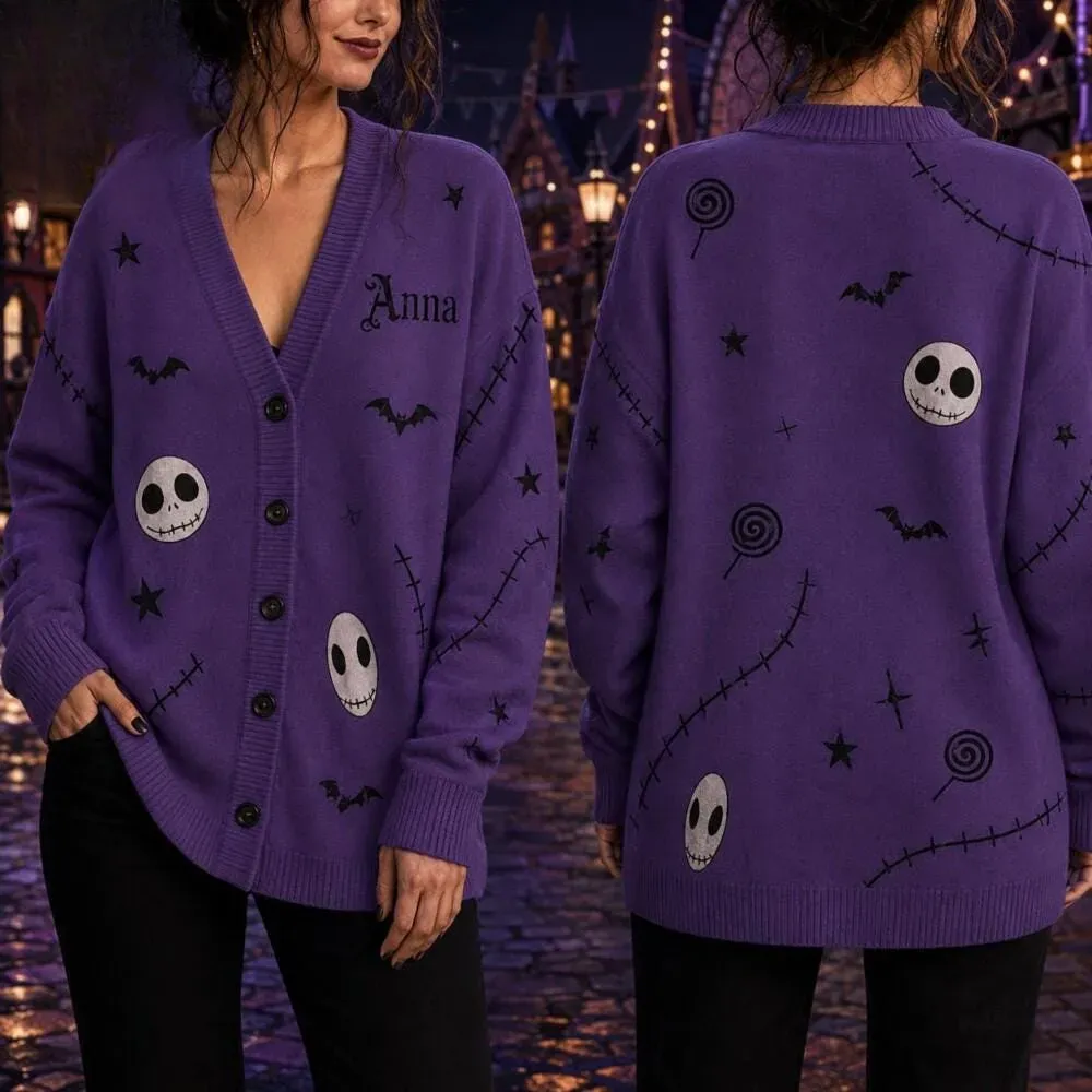 Personalized Jack Skellington Cardigan, Lock Shock Barrel Nightmare Before Christmas Women Cardigan, Custom Halloween Outfit