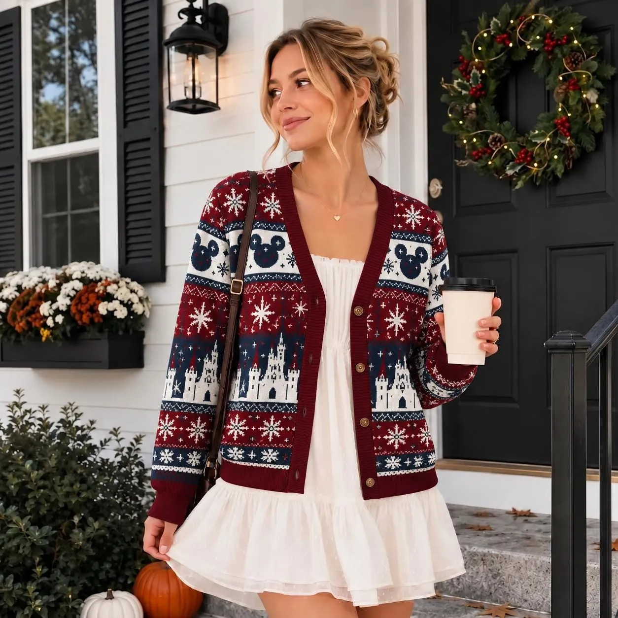 Mickey Castle Christmas Cardigan, Fair Isle Ugly Christmas Sweater, Magical Holiday Button Up, Theme Park Xmas Outfit 3D All Over Print