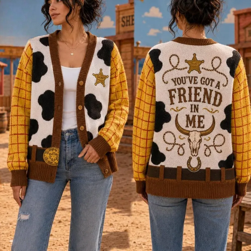 Woody Toy Story Cardigan, You've Got a Friend in Me Sweater, Halloween Movie Costume Cosplay Cardigan, 3D All Over Print Knit Cardigan
