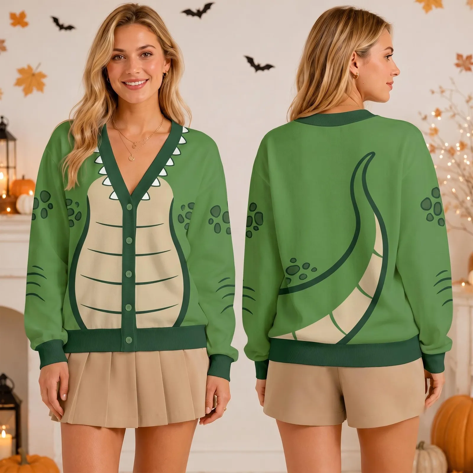 Toy Story Rex Halloween Cardigan, Pixar Dinosaur Costume Sweater for Women, Spooky Rex Dinosaur Print Fall Outfit, 3D All Over Print