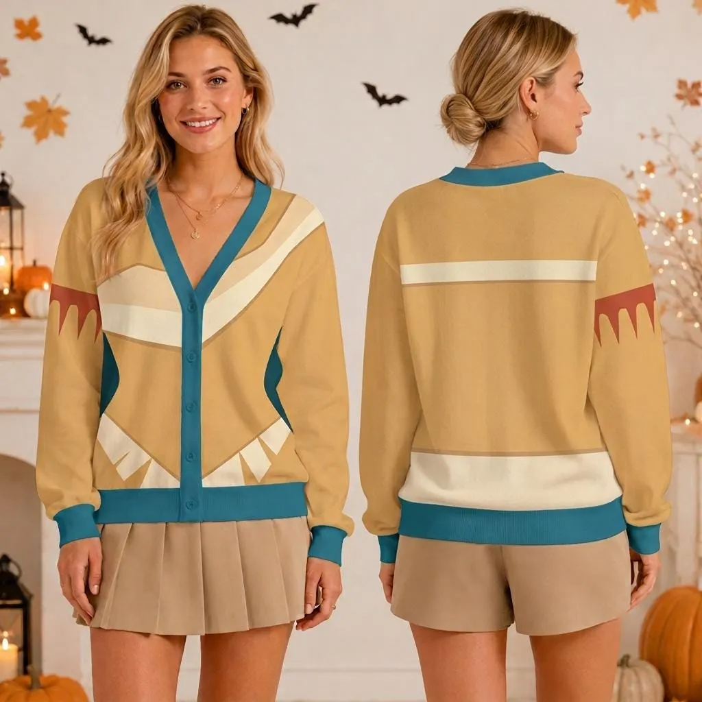 Pocahontas Halloween Cardigan, Disney Pocahontas Dress Knit Sweater, Magical Kingdom Princess Cosplay Apparel, 3D All Over Print