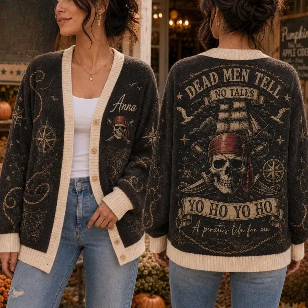Custom Pirates of the Caribbean Cardigan, Dead Men Tell No Tales Pirate Skull Cardigan, Halloween Pirates Movie Cardigan