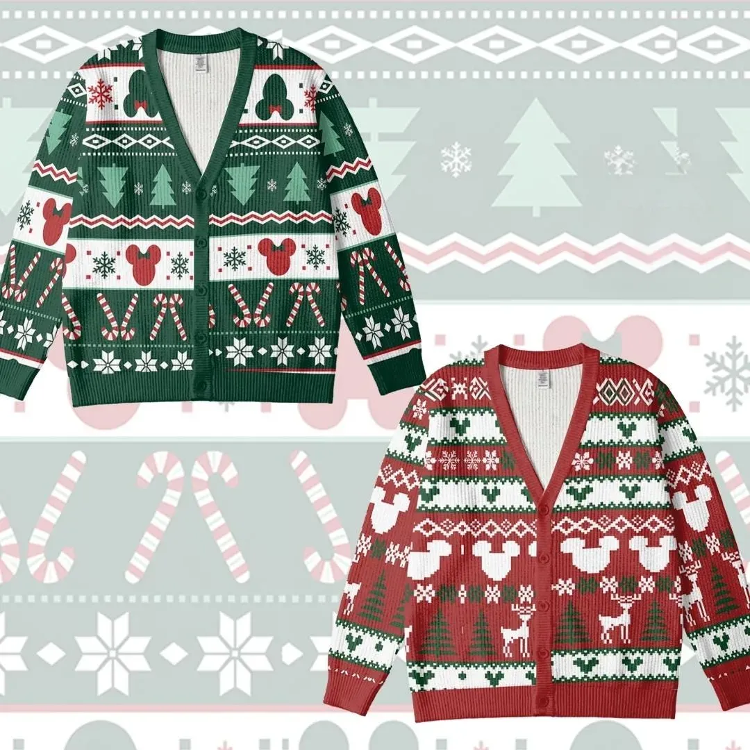 Personalized Mickey Christmas Cardigan, Very Merry Christmas Party Knitted Cardigan, Family Christmas Costume, Gingerbread Fair Isle Sweater
