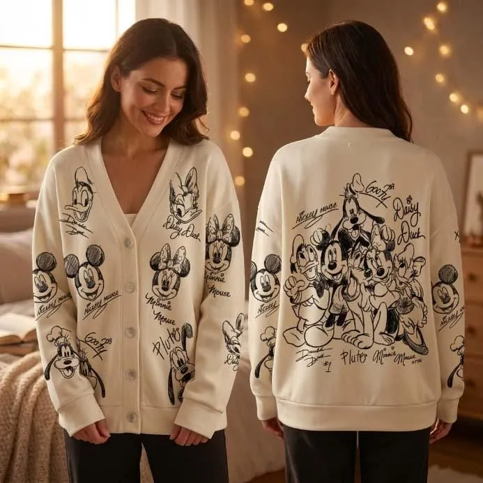 Retro Mouse and Friends Signature Cardigan, Mouse Signature Knit Look Sweater, Retro Magic Castle Outfit, Cartoon Character Sweater