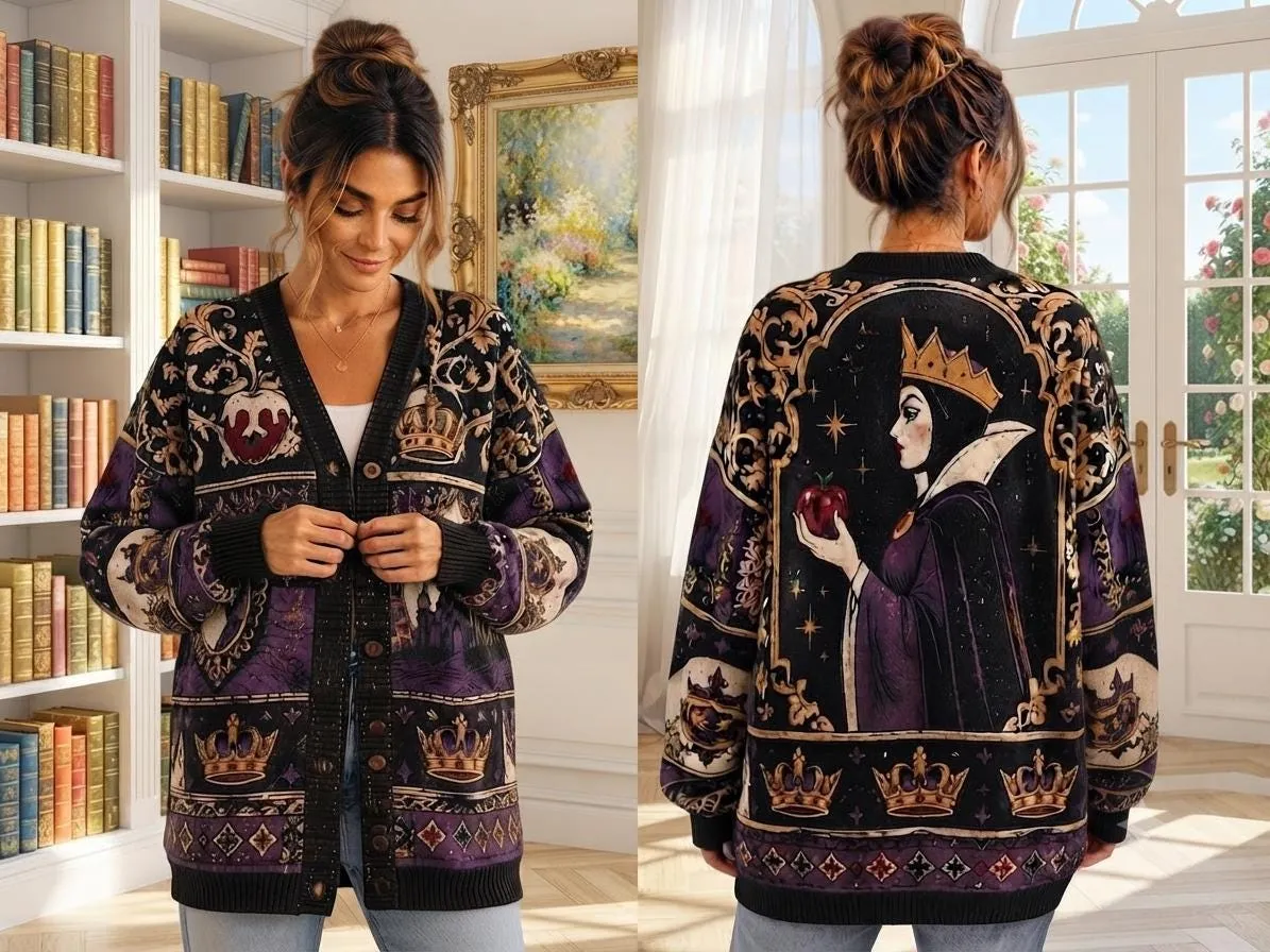 Evil Queen Cardigan, Disney Villain Sweater for Women, Snow White and the Seven Dwarfs Movie Cardigan, Poisoned Apple 3D Print Knit