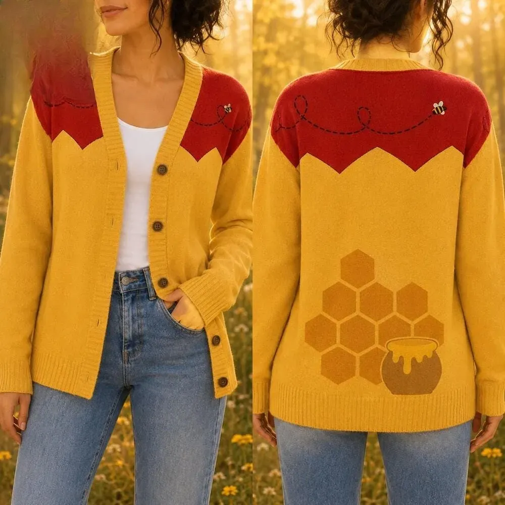 Winnie the Pooh Cardigan, Pooh Bear Costume Sweater, Halloween Character Outfit, Hundred Acre Wood Cosplay Theme Park Sweater