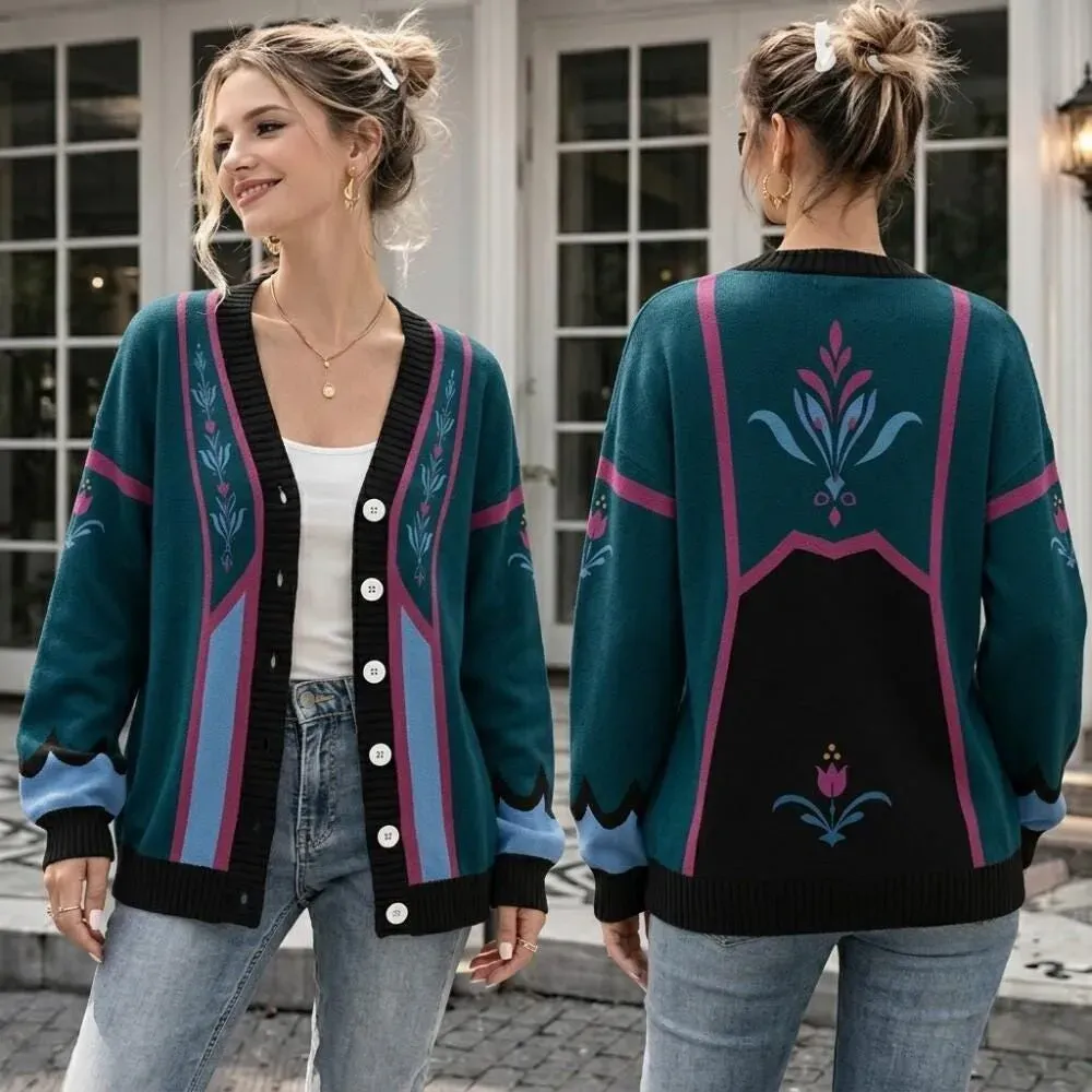 Anna Frozen Cardigan, Anna Costume Sweater, Princess Halloween Outfit, Fairytale Character Cosplay Cardigan for Spooky Season Apparel