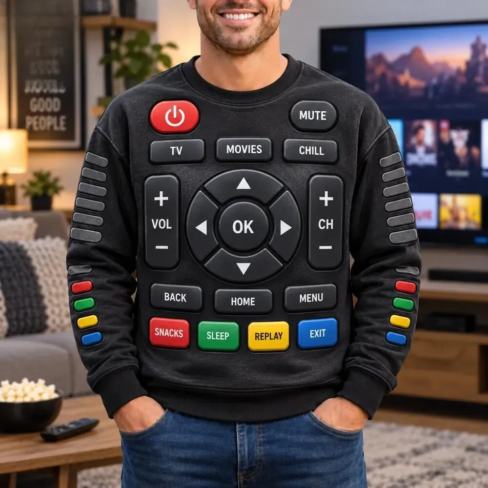 Remote Control Costume Sweatshirt, Funny Halloween Outfit, TV Remote Cosplay Hoodie and Tee, Novelty 3D Print Pullover for Spooky Season Party