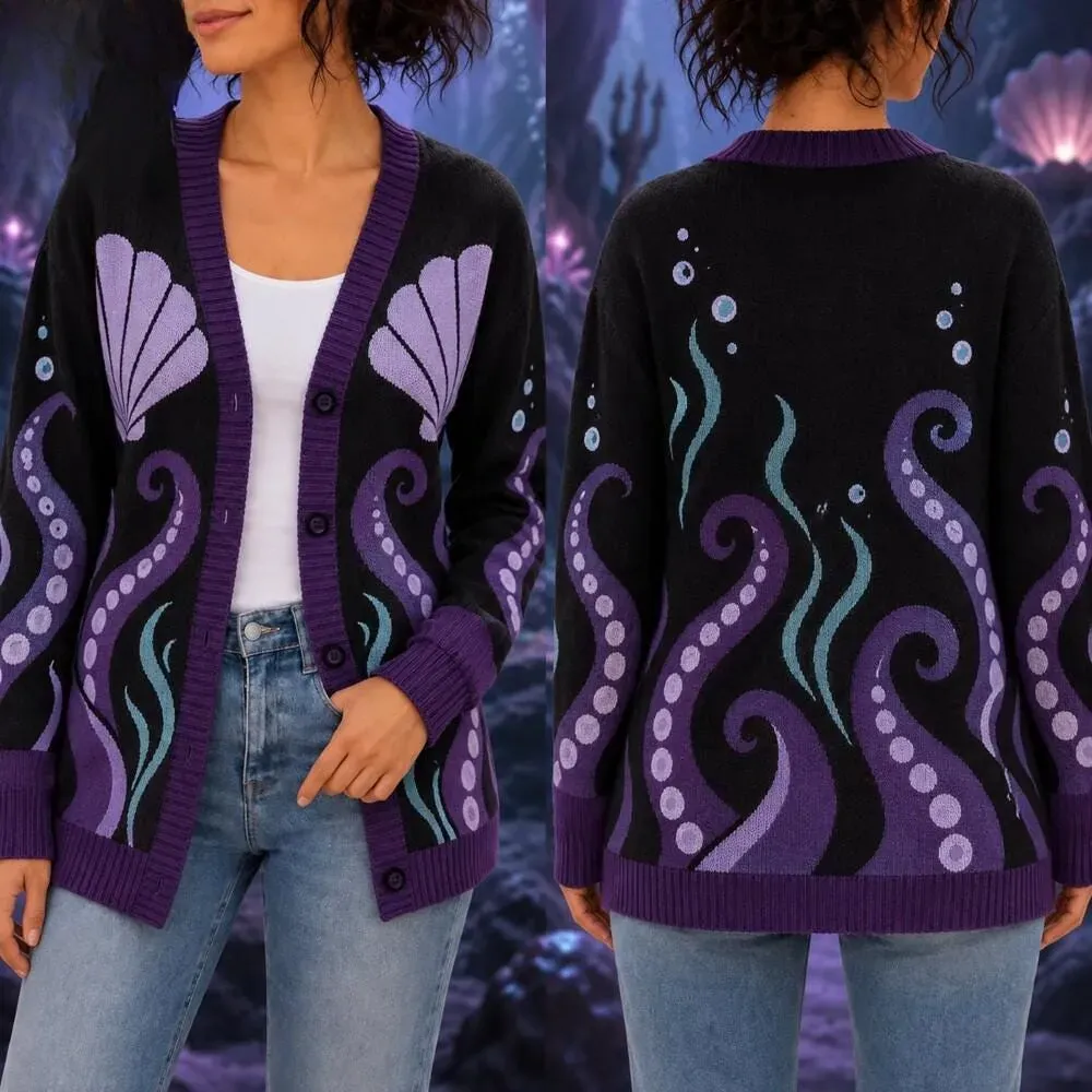 Ursula Cardigan, Ariel The Little Mermaid Movie Sweater, Ursula Cosplay Sweater, WDW Halloween Costume Cardigan with Tentacles