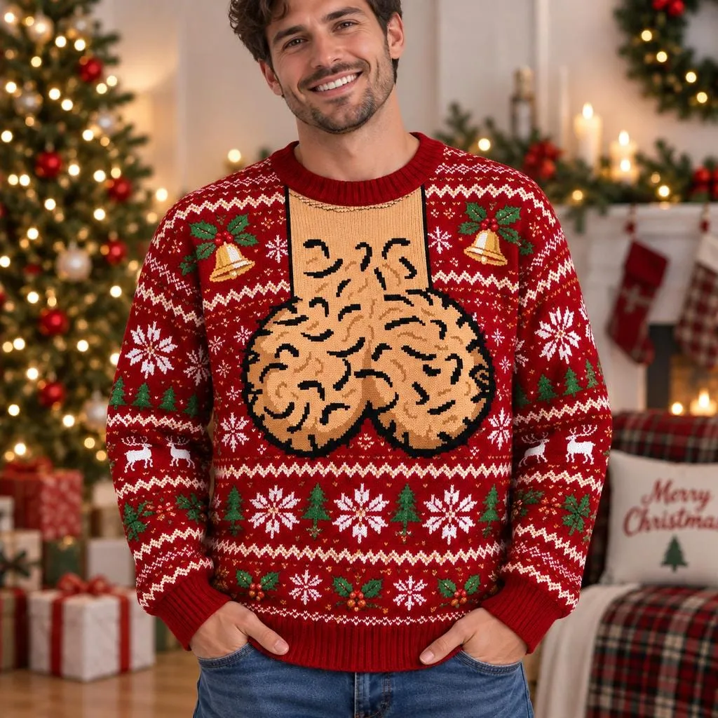 Men's Naughty Ugly Christmas Sweater, Funny Phallic Fair Isle Holiday Top, Inappropriate Adult Gag Gift for White Elephant Parties