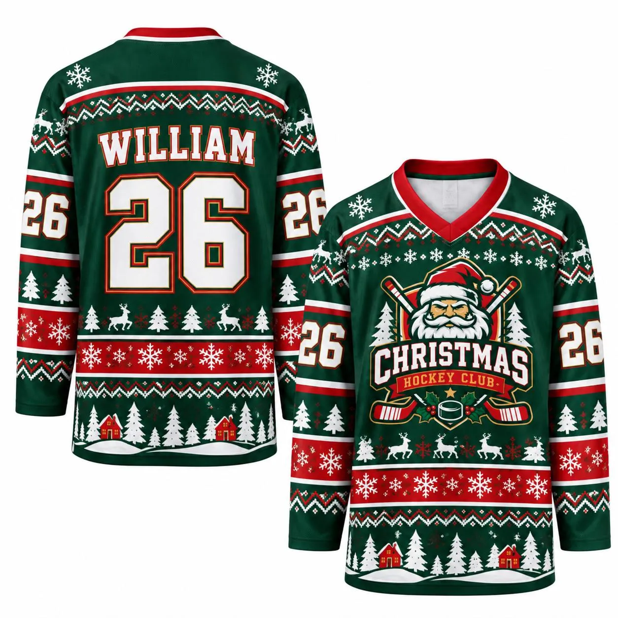 Custom Christmas Hockey Jersey for Men and Women, Personalized Name Number Hockey Shirt, Ugly Sweater Style Xmas Hockey Jersey for Family