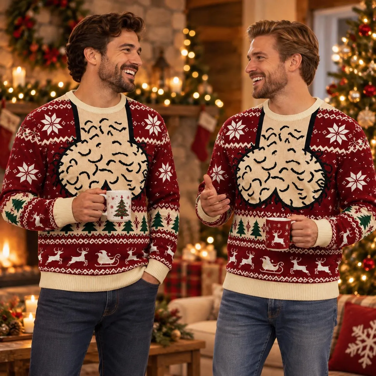 Funny Ugly Christmas Sweater for Men, Weird Christmas Party Shirt, Novelty Fair Isle Xmas Outfit and Holiday Sweatshirt, White Elephant Gift