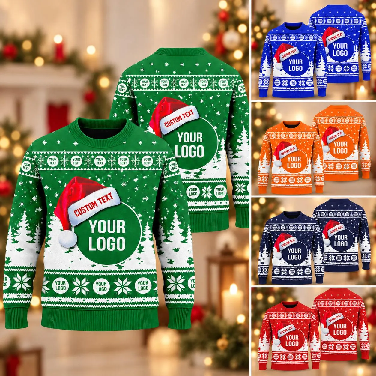 Custom Logo Ugly Christmas Sweater, Personalized Company Logo and Text Xmas Sweatshirt, Nordic Snowflake 3D Print, Gift for Men and Women