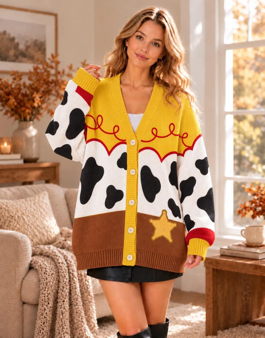 Disney Jessie Toy Story Cowgirl Cardigan, Western Cow Print Knit Sweater, Disney Park Outfit, Jessie Inspired All Over Print Cardigan