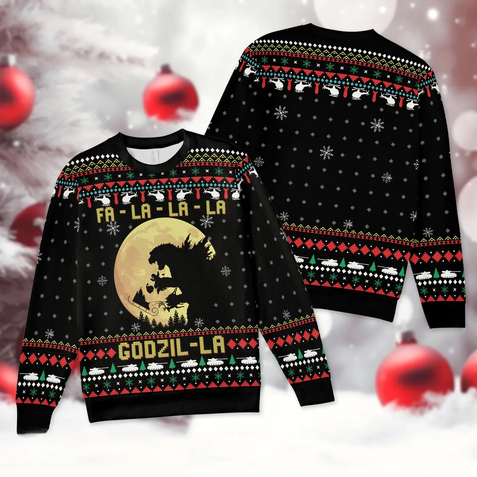 Godzilla Ugly Christmas Sweater, Fa La La La Godzil-La Holiday Sweatshirt, Funny Monster Xmas Sweater, Godzilla Fan Christmas Gift