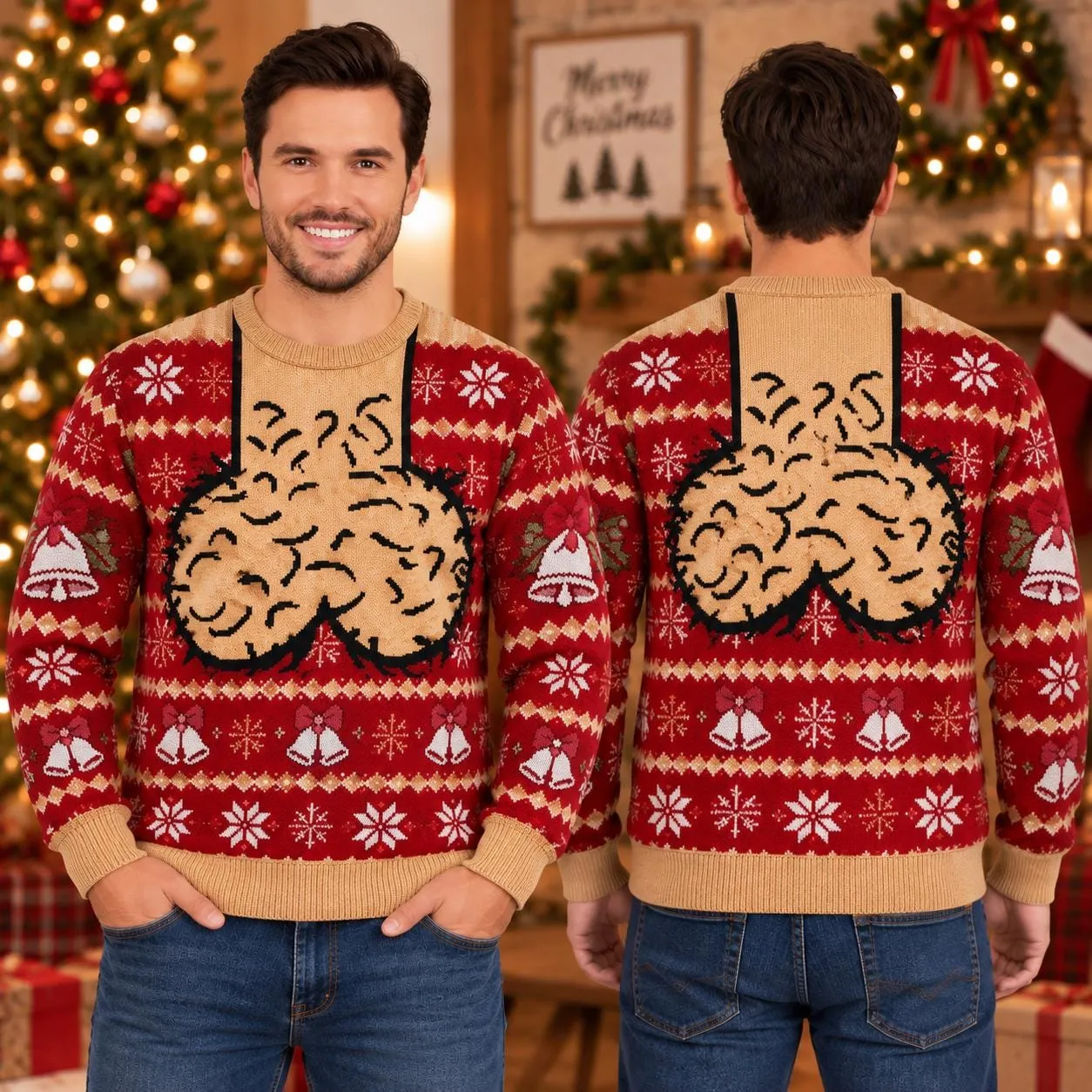 Funny Jingle Balls Ugly Christmas Sweater for Men, Printed Xmas Sweater, Adult Humor Pullover, Christmas Gift for Husband Dad Grandpa