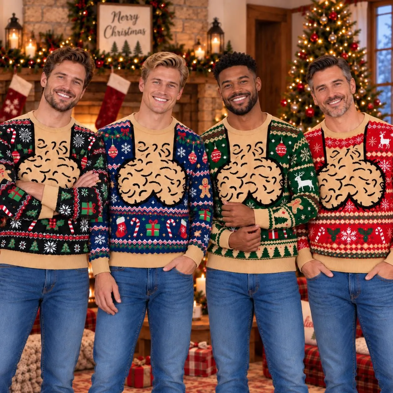 Personalized Jingle Balls Ugly Christmas Sweater for Men, Funny Knitted Xmas Sweater, Christmas Gift for Husband Dad Grandpa Brother Son