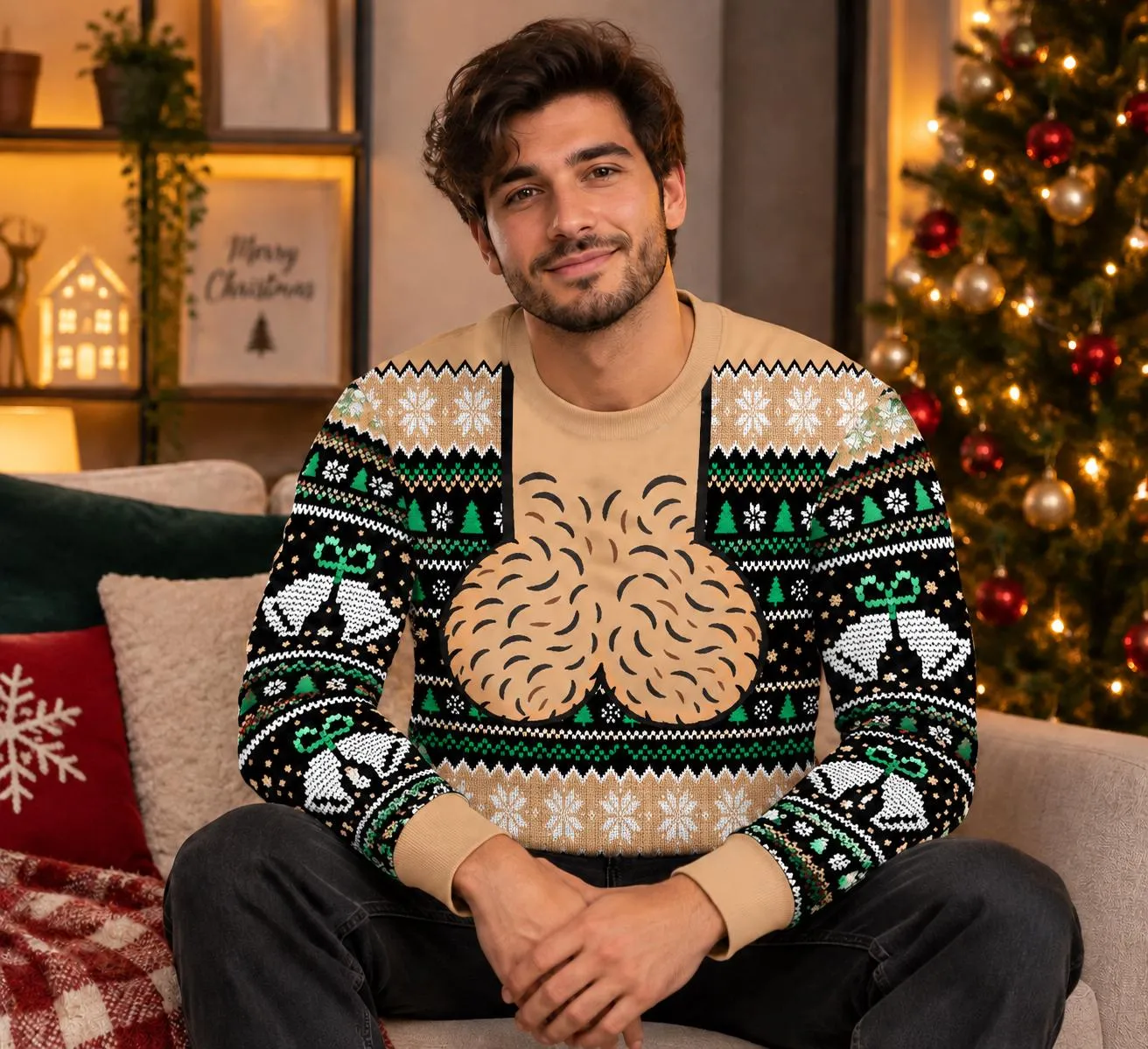 Jingle Balls Funny Ugly Christmas Sweatshirt, Holiday Party Sweater, Festive Winter Pullover, Gag Gift for Men and Christmas Gift Idea