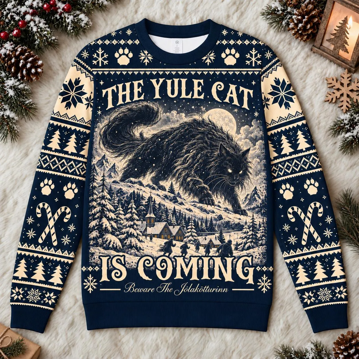 The Yule Cat Is Coming Ugly Christmas Sweater, Jolakotturinn Iceland Folklore Sweatshirt, Gothic Xmas, Winter Solstice Gift