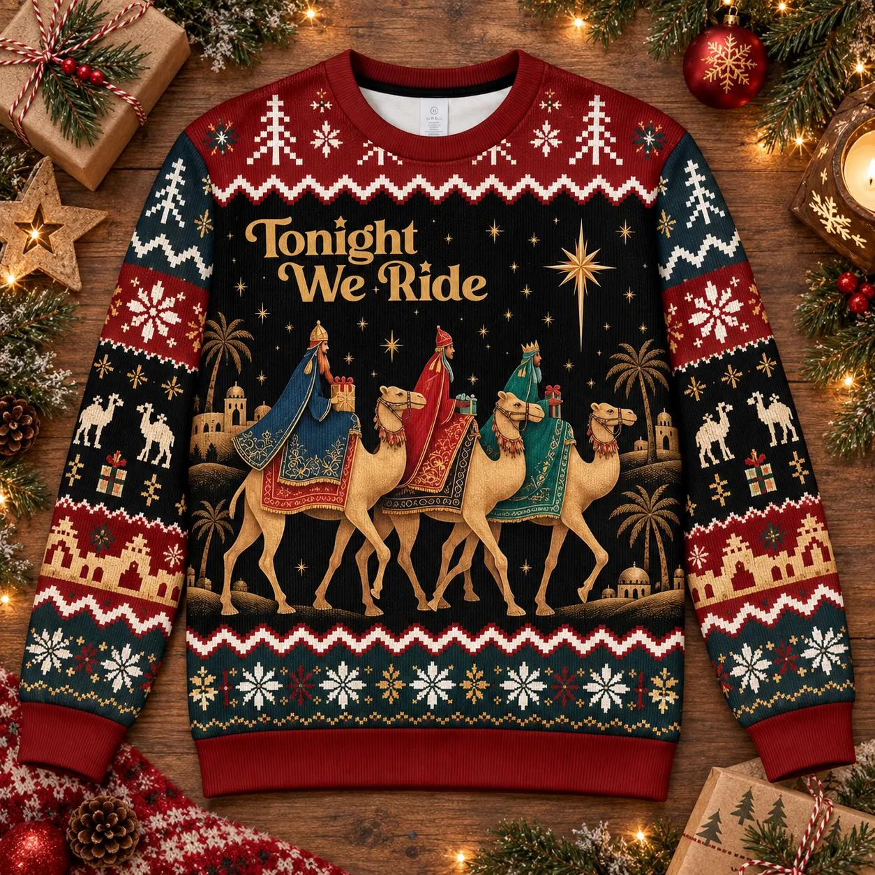 3 Wise Men Tonight We Ride Ugly Christmas Sweater, Christmas Nativity Sweater, Holy Night Christmas Sweatshirt, Gift for Christian