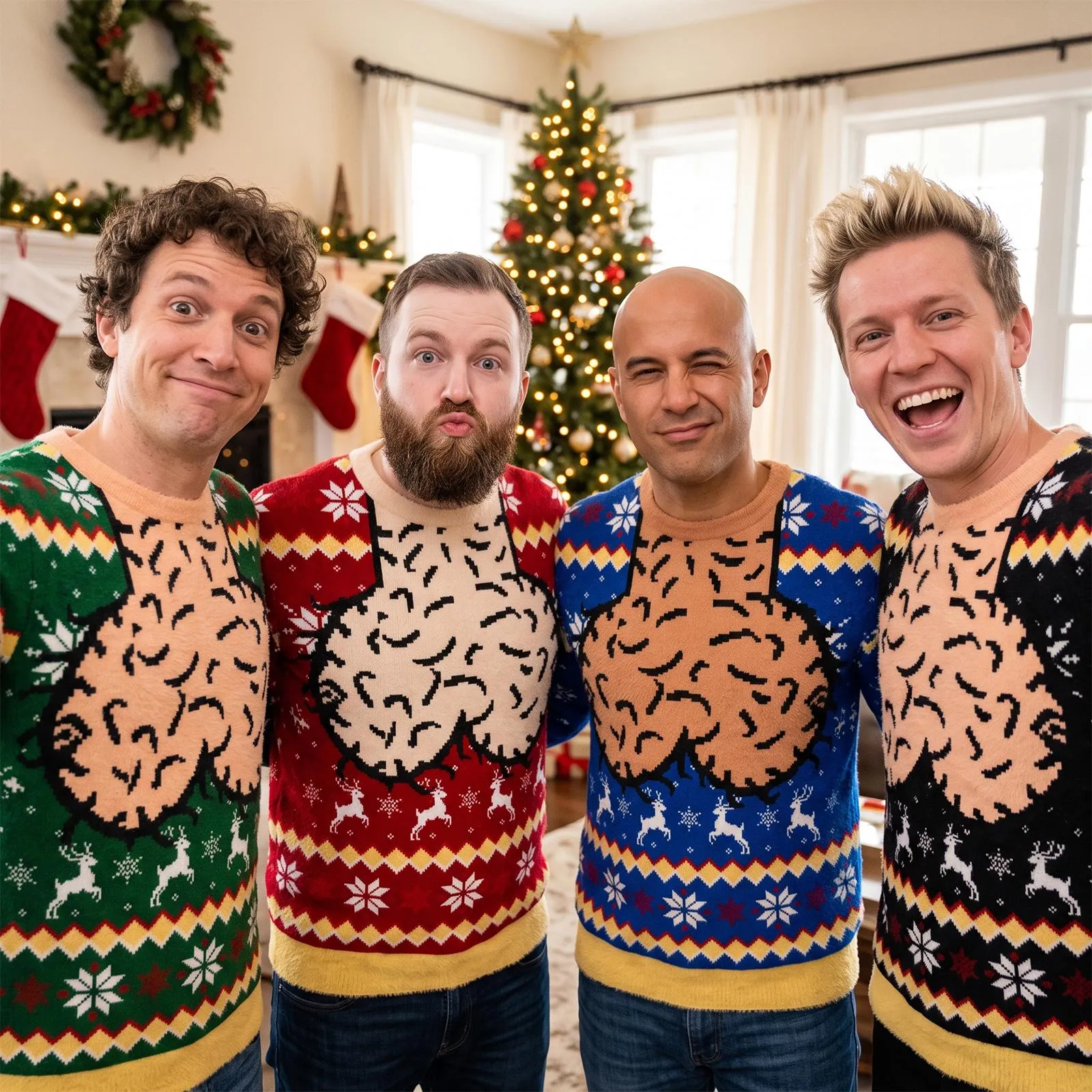 Jingle Balls Merry Cockmas Ugly Christmas Sweater, Funny Dicky Meme Chest Cleavage 3D Sweater for Men and Women, Unisex Holiday Party Sweater