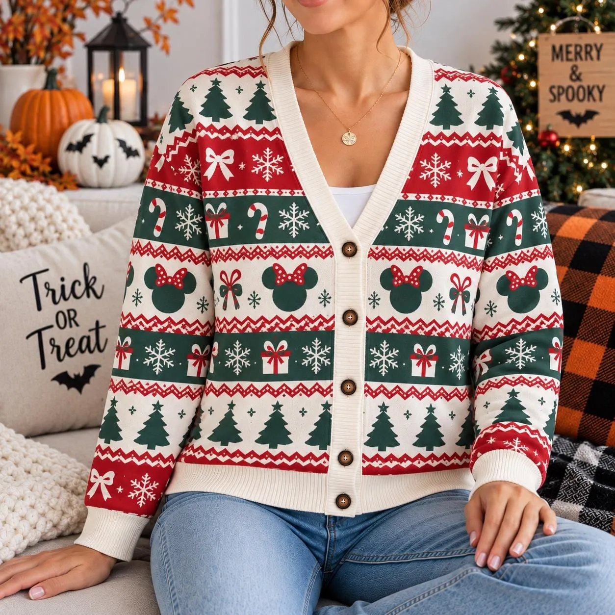 Mickey Christmas Cardigan, Disney Mickey Head Icon Christmas Sweater, Disneyland Trip Xmas Cardigan, Disney Holiday Outfit