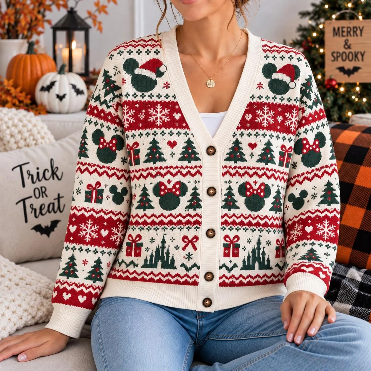Disney Mickey Head Icon Christmas Cardigan, Mickey Christmas Sweater, Disneyland Trip Xmas Cardigan, Disney Holiday Outfit